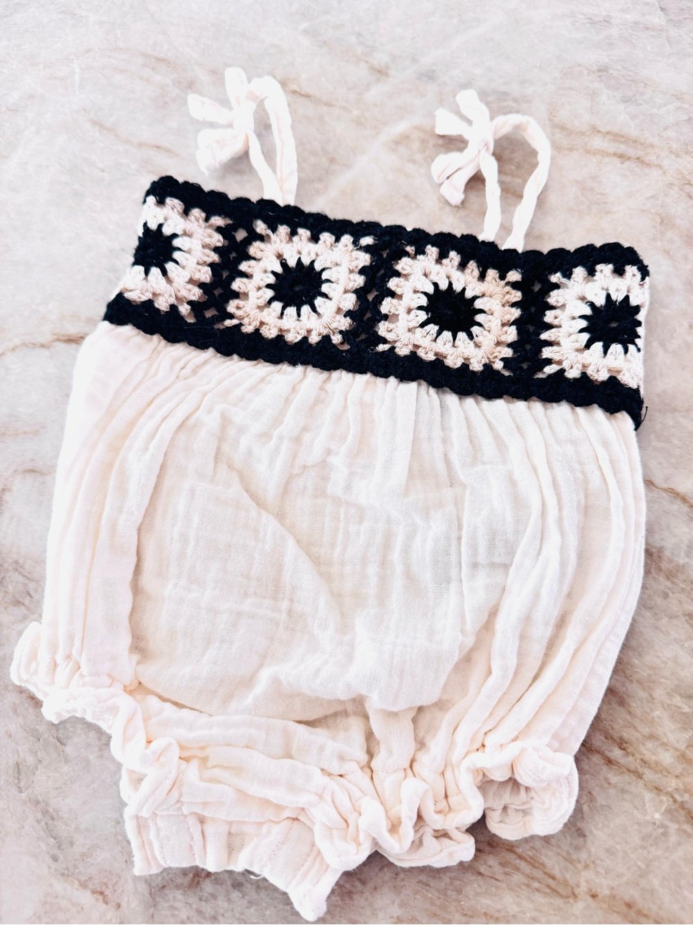 Old Navy Baby Girl Crochet Gauze Romper Boho Cream 3-6M